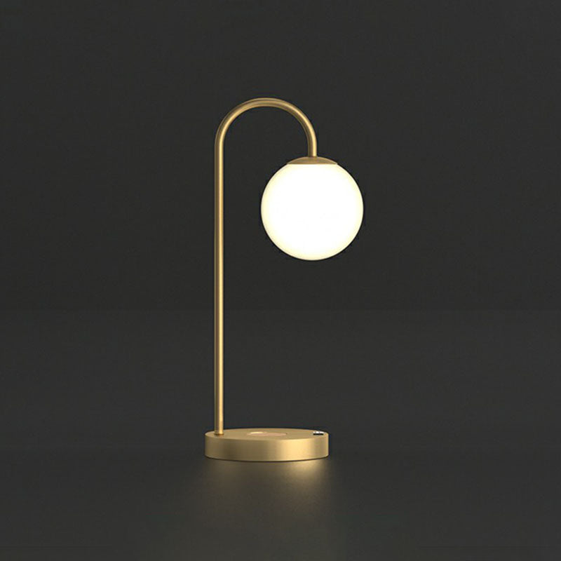 Ball Nightstand Light Minimalism Ivory Glass 1-Light Gold Table Lighting for Bedroom Gold A Clearhalo 'Lamps' 'Table Lamps' Lighting' 2268689