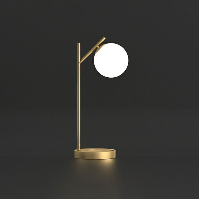 Ball Nightstand Light Minimalism Ivory Glass 1-Light Gold Table Lighting for Bedroom Gold D Clearhalo 'Lamps' 'Table Lamps' Lighting' 2268691