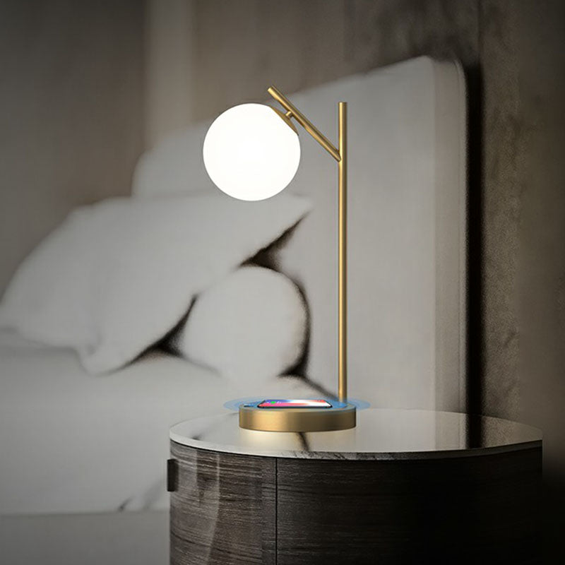 Ball Nightstand Light Minimalism Ivory Glass 1-Light Gold Table Lighting for Bedroom Clearhalo 'Lamps' 'Table Lamps' Lighting' 2268692