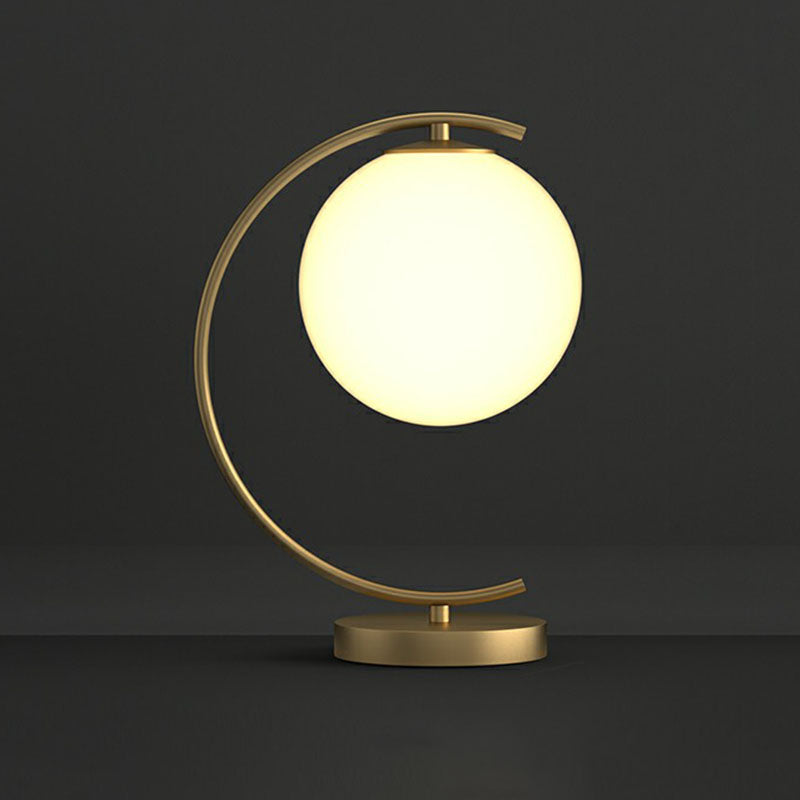 Ball Cream Glass Table Lighting Postmodern Single-Bulb Night Lamp with Curved Arm in Gold Gold A Clearhalo 'Lamps' 'Table Lamps' Lighting' 2268697