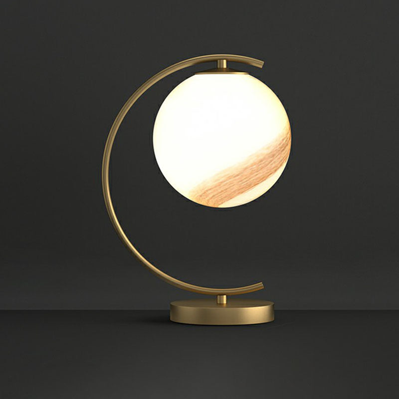 Ball Cream Glass Table Lighting Postmodern Single-Bulb Night Lamp with Curved Arm in Gold Gold B Clearhalo 'Lamps' 'Table Lamps' Lighting' 2268698