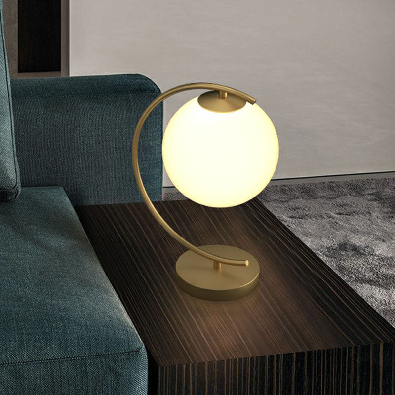 Ball Cream Glass Table Lighting Postmodern Single-Bulb Night Lamp with Curved Arm in Gold Clearhalo 'Lamps' 'Table Lamps' Lighting' 2268700