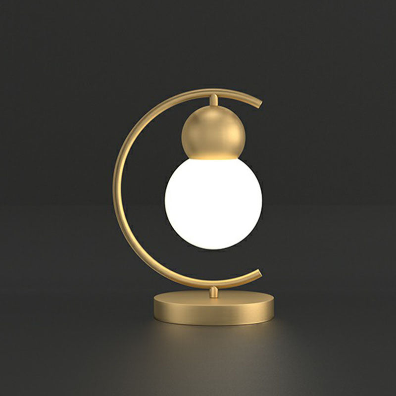 Gourd Shaped Night Table Light Postmodern Milk Glass 1-Light Gold Nightstand Lamp with C Arm Gold Small Clearhalo 'Lamps' 'Table Lamps' Lighting' 2268704