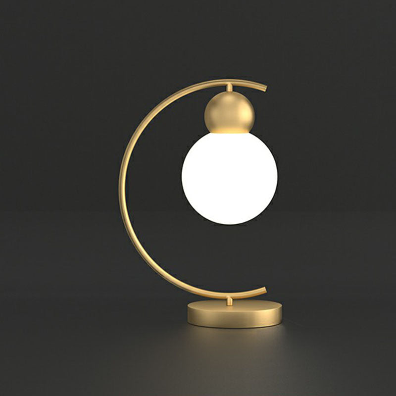 Gourd Shaped Night Table Light Postmodern Milk Glass 1-Light Gold Nightstand Lamp with C Arm Gold Large Clearhalo 'Lamps' 'Table Lamps' Lighting' 2268705