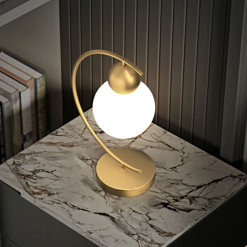 Gourd Shaped Night Table Light Postmodern Milk Glass 1-Light Gold Nightstand Lamp with C Arm Clearhalo 'Lamps' 'Table Lamps' Lighting' 2268708