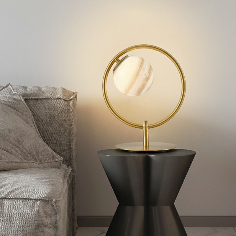 Opaline Glass Ball Night Stand Light Simplicity Gold Plated Table Lamp for Bedroom Clearhalo 'Lamps' 'Table Lamps' Lighting' 2268710
