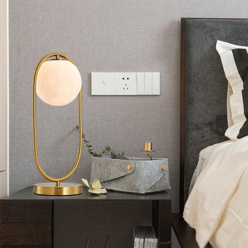 Opaline Glass Ball Night Stand Light Simplicity Gold Plated Table Lamp for Bedroom Clearhalo 'Lamps' 'Table Lamps' Lighting' 2268718