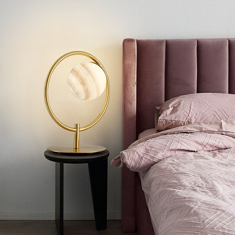 Gold Finish Planet Table Lamp Nordic 1 Bulb Stained Glass Night Light with Metal Ring Gold Clearhalo 'Lamps' 'Table Lamps' Lighting' 2268719