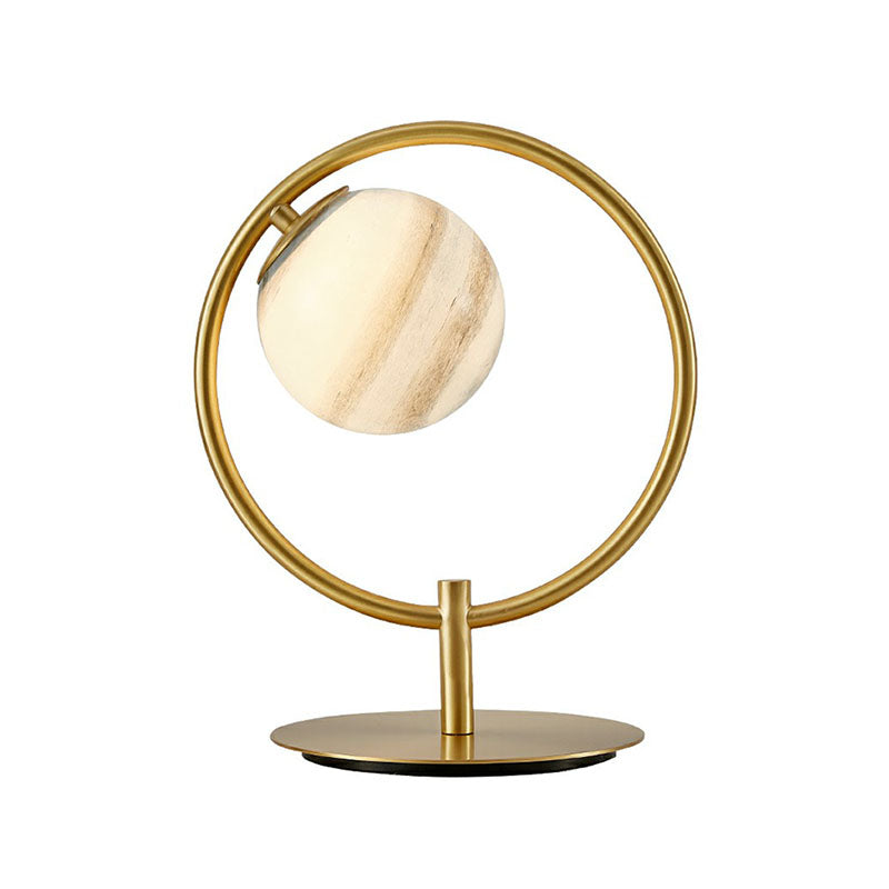 Gold Finish Planet Table Lamp Nordic 1 Bulb Stained Glass Night Light with Metal Ring Clearhalo 'Lamps' 'Table Lamps' Lighting' 2268722