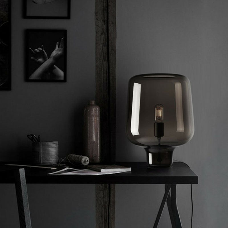 Modern 1-Light Night Lamp Black Inverted Bottle Table Light with Smoke Grey Glass Shade Clearhalo 'Lamps' 'Table Lamps' Lighting' 2268758