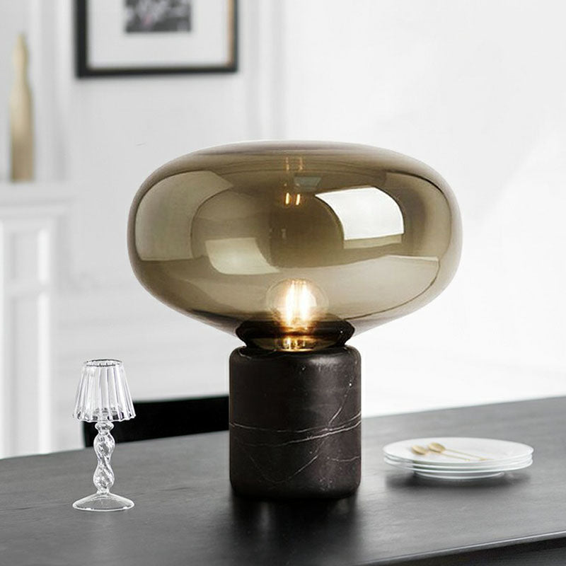 Capsule Shaped Glass Nightstand Light Nordic 1-Bulb Table Lamp with Cylindrical Marble Base Clearhalo 'Lamps' 'Table Lamps' Lighting' 2268761