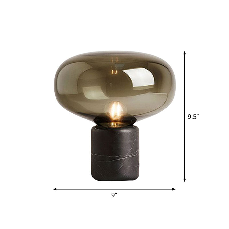 Capsule Shaped Glass Nightstand Light Nordic 1-Bulb Table Lamp with Cylindrical Marble Base Light Brown Small Clearhalo 'Lamps' 'Table Lamps' Lighting' 2268762