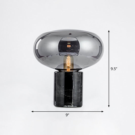Capsule Shaped Glass Nightstand Light Nordic 1-Bulb Table Lamp with Cylindrical Marble Base Smoke Gray Small Clearhalo 'Lamps' 'Table Lamps' Lighting' 2268763