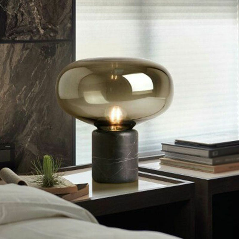 Capsule Shaped Glass Nightstand Light Nordic 1-Bulb Table Lamp with Cylindrical Marble Base Clearhalo 'Lamps' 'Table Lamps' Lighting' 2268764