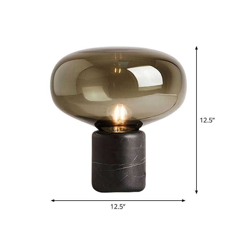 Capsule Shaped Glass Nightstand Light Nordic 1-Bulb Table Lamp with Cylindrical Marble Base Light Brown Large Clearhalo 'Lamps' 'Table Lamps' Lighting' 2268765