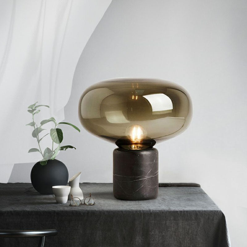 Capsule Shaped Glass Nightstand Light Nordic 1-Bulb Table Lamp with Cylindrical Marble Base Clearhalo 'Lamps' 'Table Lamps' Lighting' 2268766