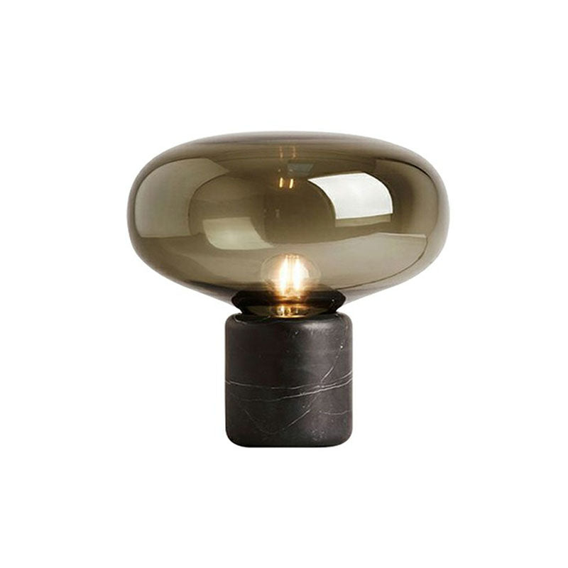 Capsule Shaped Glass Nightstand Light Nordic 1-Bulb Table Lamp with Cylindrical Marble Base Clearhalo 'Lamps' 'Table Lamps' Lighting' 2268769