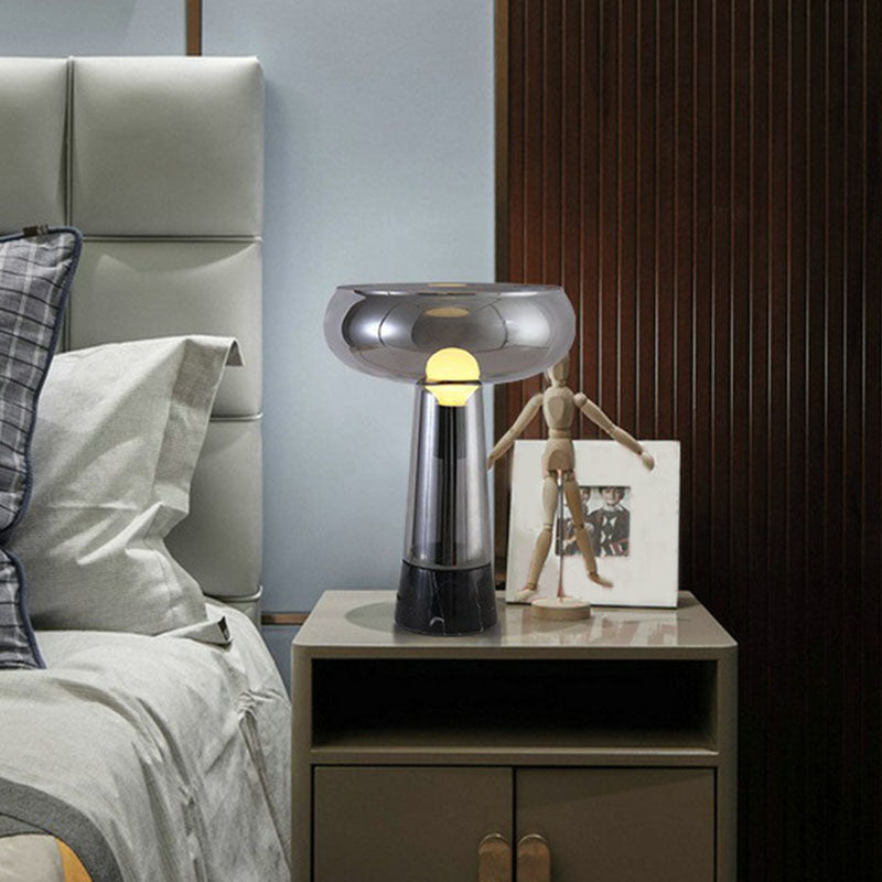Torch Shaped Bedside Table Light Glass 1-Light Art Deco Night Stand Lamp with Open Top Smoke Gray Clearhalo 'Lamps' 'Table Lamps' Lighting' 2268770