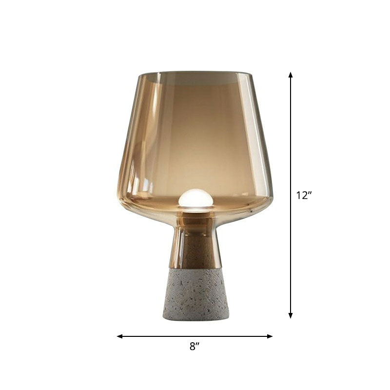 Wine Cup Night Light Postmodern Glass 1 Bulb Bedroom Table Lighting with Cement Base Amber Small Clearhalo 'Lamps' 'Table Lamps' Lighting' 2268783