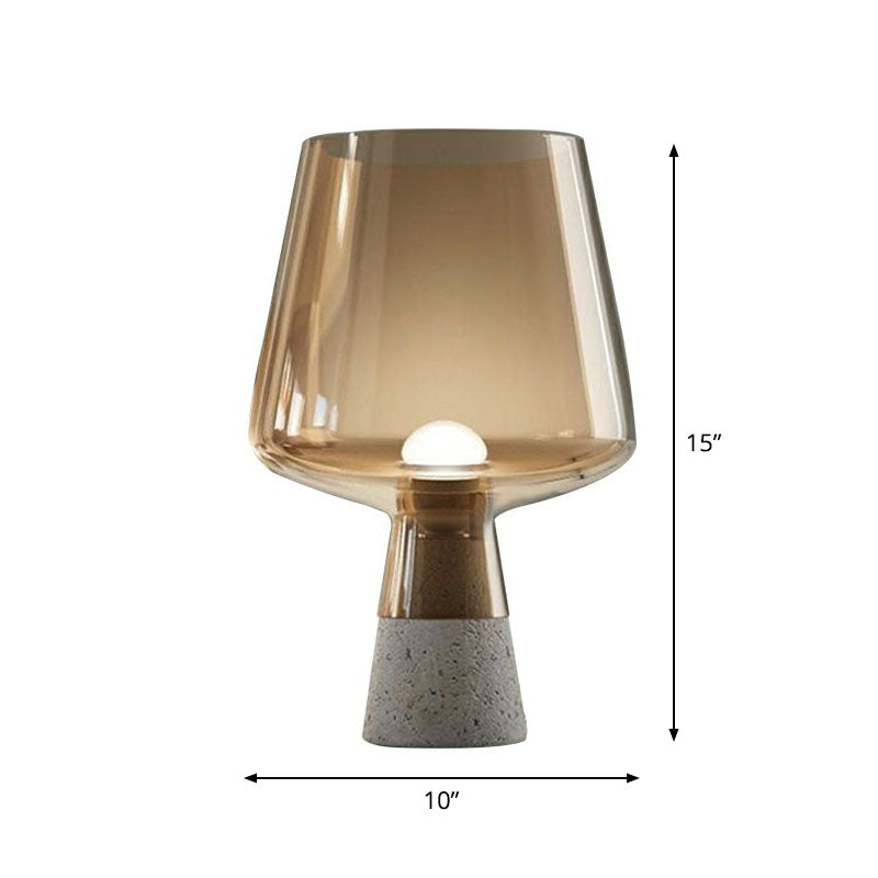Wine Cup Night Light Postmodern Glass 1 Bulb Bedroom Table Lighting with Cement Base Amber Large Clearhalo 'Lamps' 'Table Lamps' Lighting' 2268784