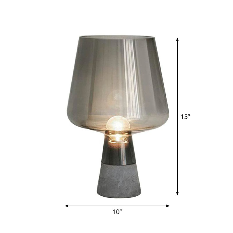 Wine Cup Night Light Postmodern Glass 1 Bulb Bedroom Table Lighting with Cement Base Smoke Gray Large Clearhalo 'Lamps' 'Table Lamps' Lighting' 2268788
