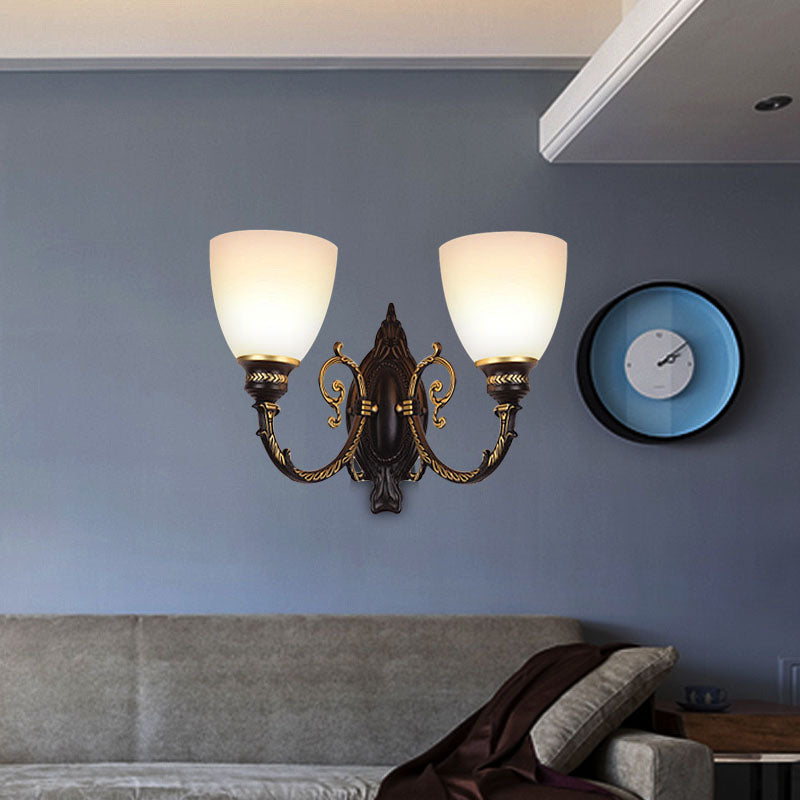 Bowl Frosted Glass Wall Lighting Retro 1/2-Light Bedroom Wall Sconce Light in Black 2.0 Black Clearhalo 'Wall Lamps & Sconces' 'Wall Lights' Lighting' 226880