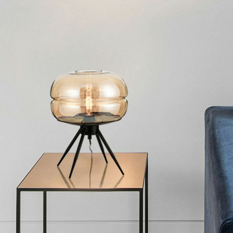 Tripod Bedside Table Lamp Metal 1 Head Nordic Nightstand Light with Jar Glass Shade Clearhalo 'Lamps' 'Table Lamps' Lighting' 2268819