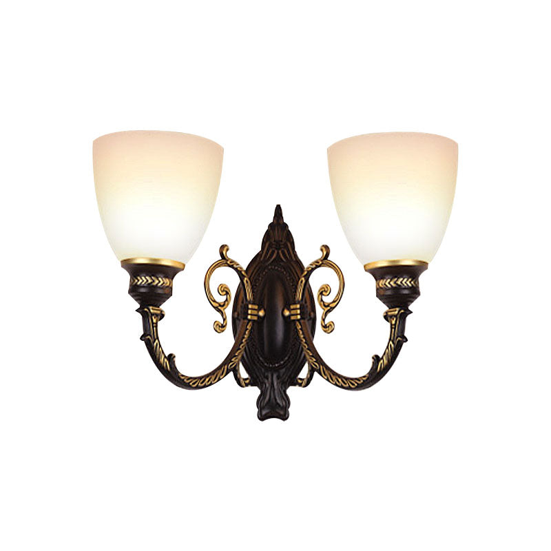 Bowl Frosted Glass Wall Lighting Retro 1/2-Light Bedroom Wall Sconce Light in Black Clearhalo 'Wall Lamps & Sconces' 'Wall Lights' Lighting' 226882