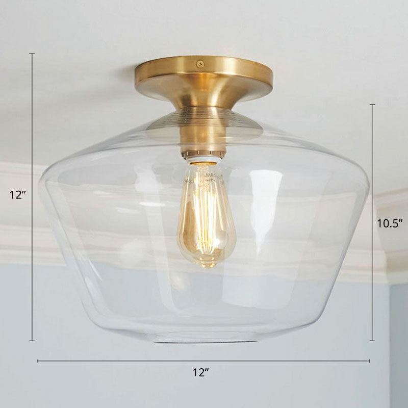 Minimalist Geometric Flushmount Light Glass 1 Bulb Balcony Semi-Flush Mount Ceiling Light Gold A Clearhalo 'Ceiling Lights' 'Close To Ceiling Lights' 'Close to ceiling' 'Semi-flushmount' Lighting' 2268830