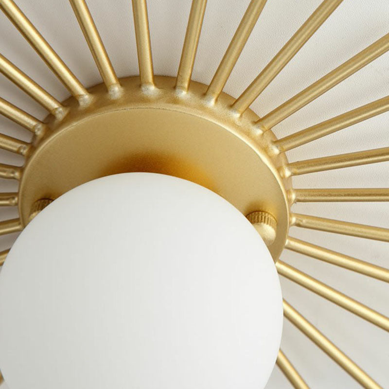 Golden Sunburst Semi-Flush Mount Simple Creative Single Opal Glass Ceiling Lighting for Foyer Clearhalo 'Ceiling Lights' 'Close To Ceiling Lights' 'Close to ceiling' 'Semi-flushmount' Lighting' 2268840
