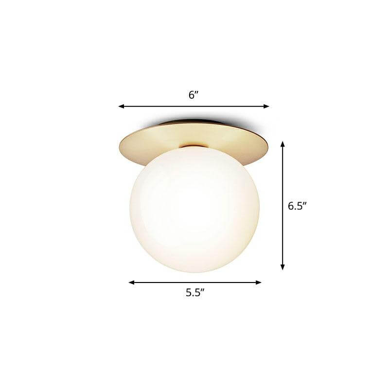 1 Bulb Aisle Ceiling Lamp Modern Semi Flush Mount Lighting with Ball Glass Shade Gold Milk White Clearhalo 'Ceiling Lights' 'Close To Ceiling Lights' 'Close to ceiling' 'Semi-flushmount' Lighting' 2268848-sw