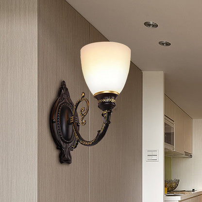 Bowl Frosted Glass Wall Lighting Retro 1/2-Light Bedroom Wall Sconce Light in Black 1.0 Black Clearhalo 'Wall Lamps & Sconces' 'Wall Lights' Lighting' 226885
