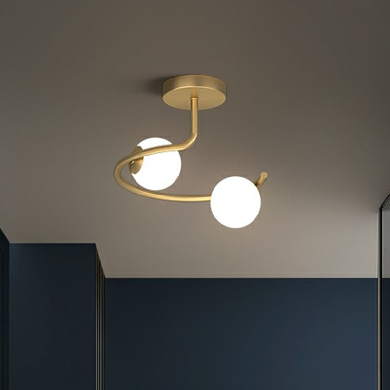 Sphere Corridor Flush Mount Light Cream Glass Artistic Semi Flush Mount Ceiling Fixture in Gold Clearhalo 'Ceiling Lights' 'Close To Ceiling Lights' 'Close to ceiling' 'Semi-flushmount' Lighting' 2268850
