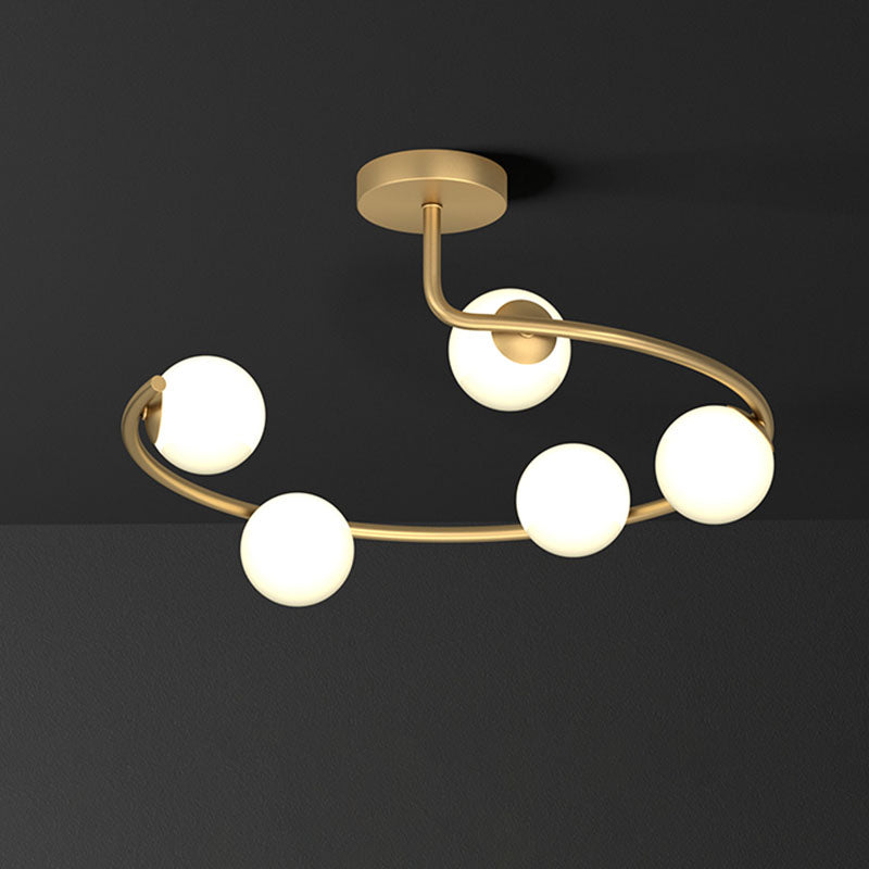 Sphere Corridor Flush Mount Light Cream Glass Artistic Semi Flush Mount Ceiling Fixture in Gold 5 Gold Clearhalo 'Ceiling Lights' 'Close To Ceiling Lights' 'Close to ceiling' 'Semi-flushmount' Lighting' 2268852