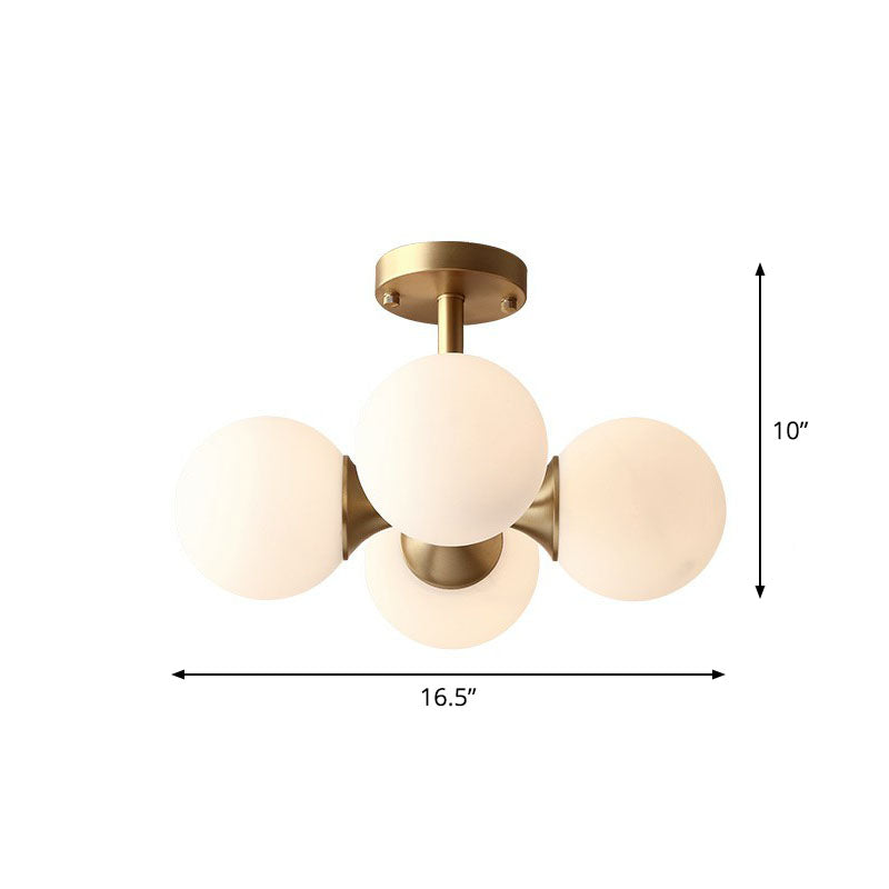 4 Lights Bedroom Ceiling Fixture Minimalist Gold Finish Semi Mount Lighting with Globe Opal Glass Shade Gold Clearhalo 'Ceiling Lights' 'Close To Ceiling Lights' 'Close to ceiling' 'Semi-flushmount' Lighting' 2268879