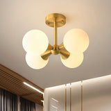 4 Lights Bedroom Ceiling Fixture Minimalist Gold Finish Semi Mount Lighting with Globe Opal Glass Shade Clearhalo 'Ceiling Lights' 'Close To Ceiling Lights' 'Close to ceiling' 'Semi-flushmount' Lighting' 2268883