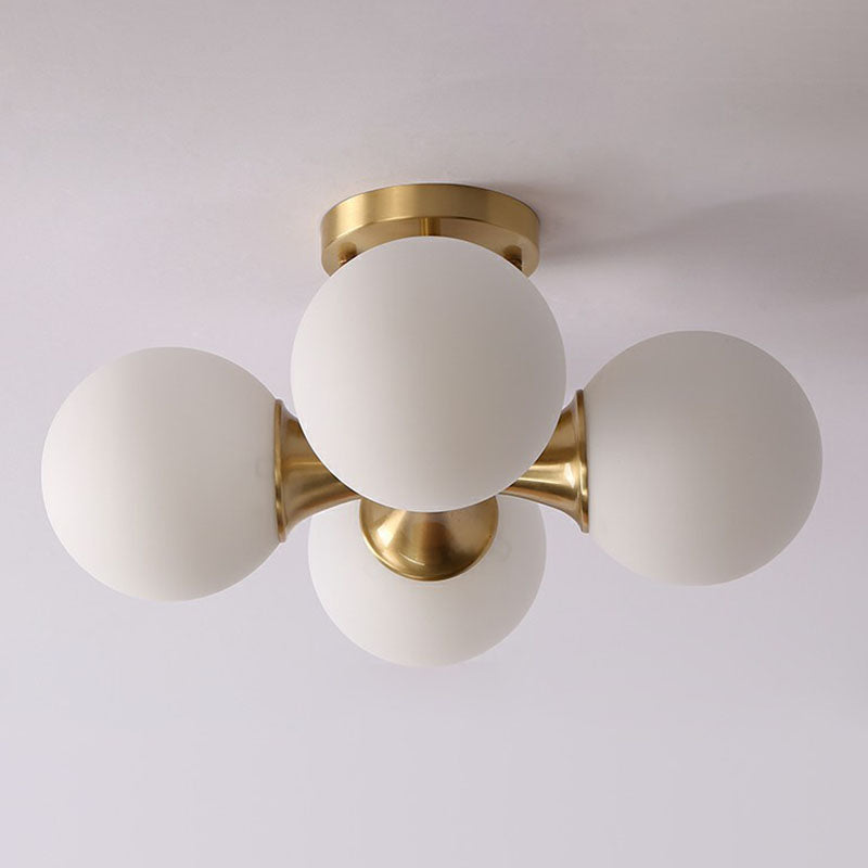 White Glass Ball Semi Flush Ceiling Light Postmodern Gold Finish Flush Mount Lighting Clearhalo 'Ceiling Lights' 'Close To Ceiling Lights' 'Close to ceiling' 'Semi-flushmount' Lighting' 2268884