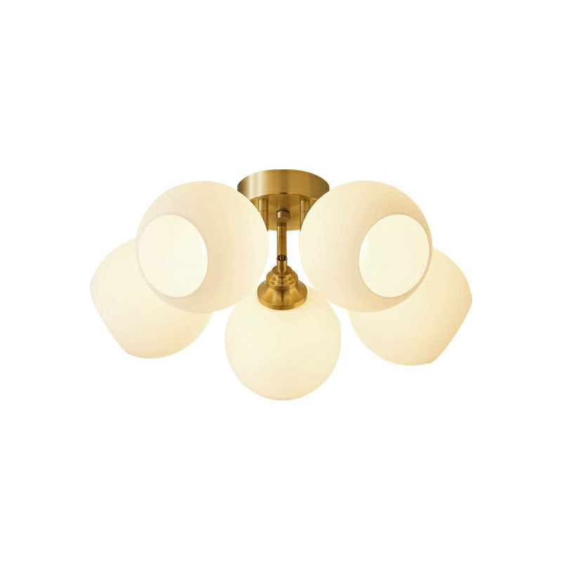 Milky Glass Dome Flush Mounted Light Postmodern Gold Plated Semi-Flush Ceiling Light for Bedroom 5 Gold Clearhalo 'Ceiling Lights' 'Close To Ceiling Lights' 'Close to ceiling' 'Semi-flushmount' Lighting' 2268894