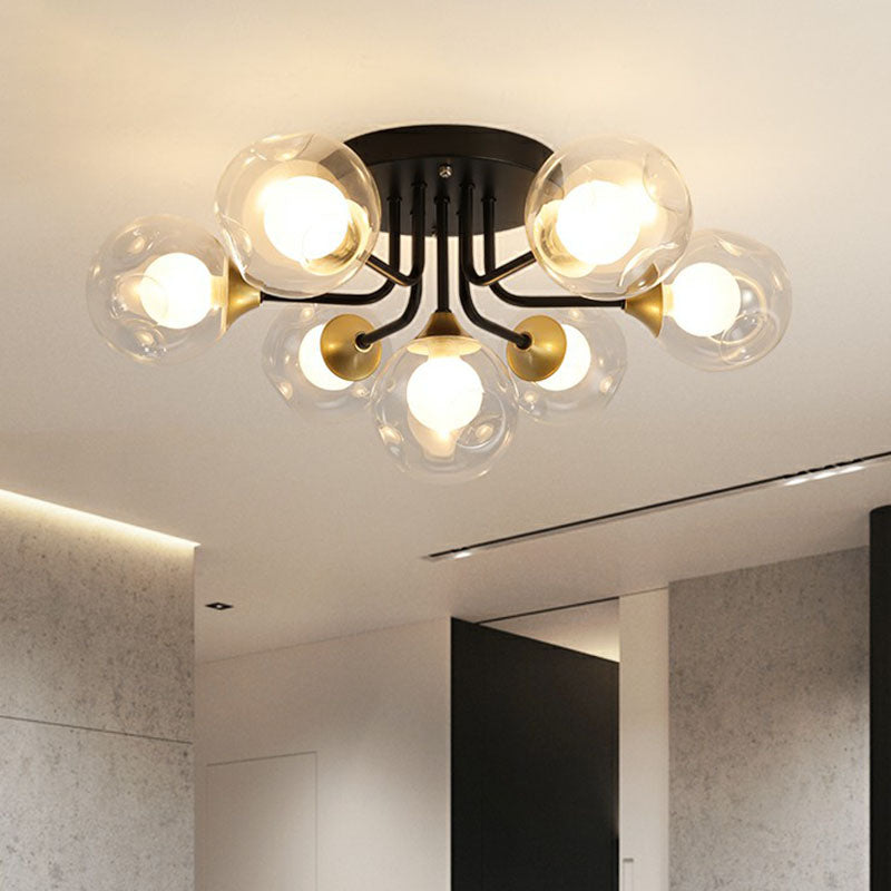Clear and Frosted White Glass Ball Flushmount Modern Black Semi-Flush Mount Ceiling Light for Corridor Clearhalo 'Ceiling Lights' 'Close To Ceiling Lights' 'Close to ceiling' 'Semi-flushmount' Lighting' 2268914
