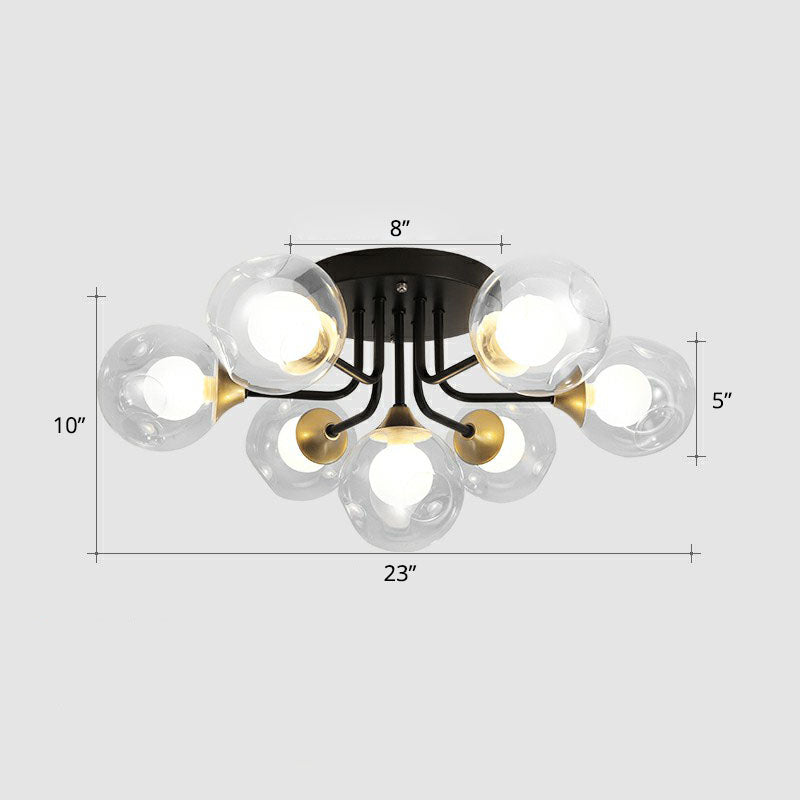 Clear and Frosted White Glass Ball Flushmount Modern Black Semi-Flush Mount Ceiling Light for Corridor 7 Black Clearhalo 'Ceiling Lights' 'Close To Ceiling Lights' 'Close to ceiling' 'Semi-flushmount' Lighting' 2268915