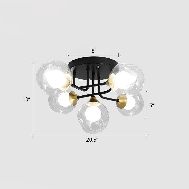 Clear and Frosted White Glass Ball Flushmount Modern Black Semi-Flush Mount Ceiling Light for Corridor 5 Black Clearhalo 'Ceiling Lights' 'Close To Ceiling Lights' 'Close to ceiling' 'Semi-flushmount' Lighting' 2268916