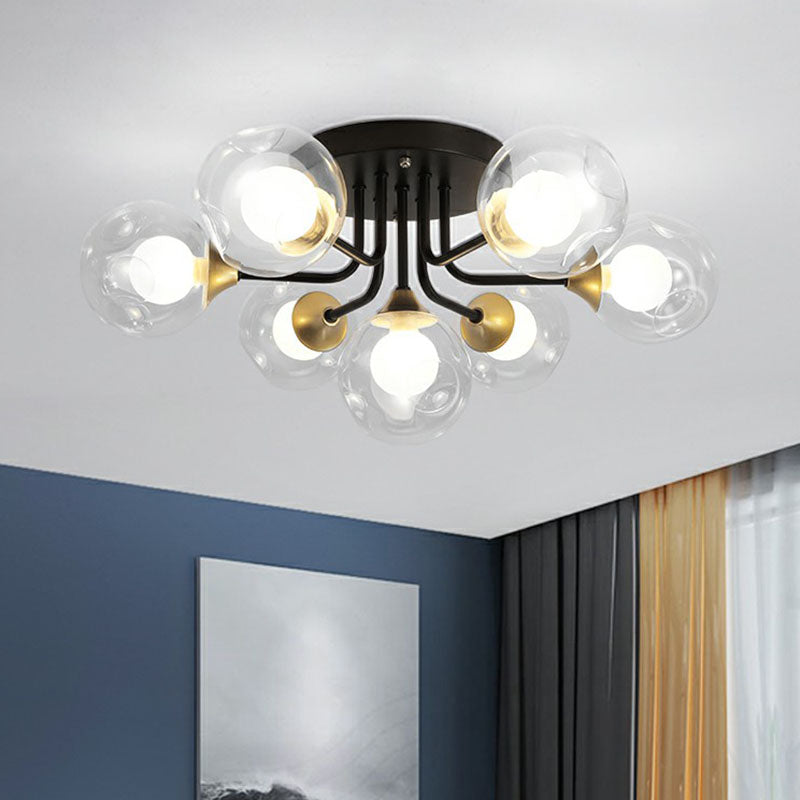 Clear and Frosted White Glass Ball Flushmount Modern Black Semi-Flush Mount Ceiling Light for Corridor Clearhalo 'Ceiling Lights' 'Close To Ceiling Lights' 'Close to ceiling' 'Semi-flushmount' Lighting' 2268917
