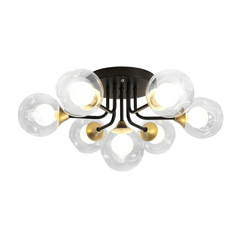 Clear and Frosted White Glass Ball Flushmount Modern Black Semi-Flush Mount Ceiling Light for Corridor Clearhalo 'Ceiling Lights' 'Close To Ceiling Lights' 'Close to ceiling' 'Semi-flushmount' Lighting' 2268918
