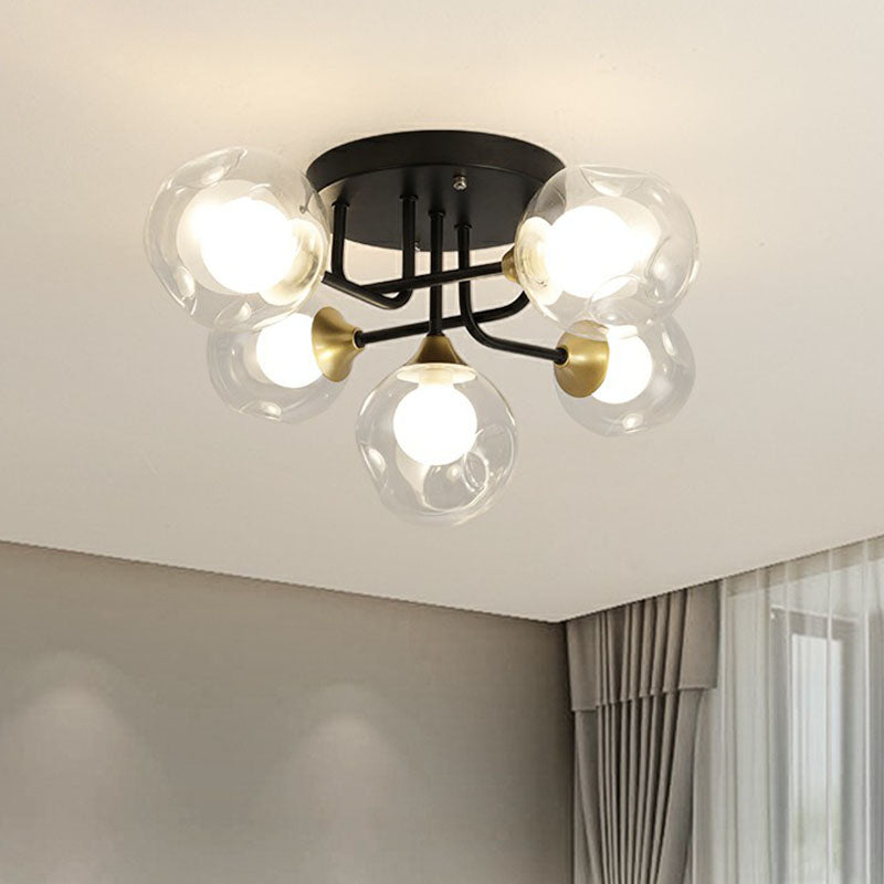 Clear and Frosted White Glass Ball Flushmount Modern Black Semi-Flush Mount Ceiling Light for Corridor Clearhalo 'Ceiling Lights' 'Close To Ceiling Lights' 'Close to ceiling' 'Semi-flushmount' Lighting' 2268919
