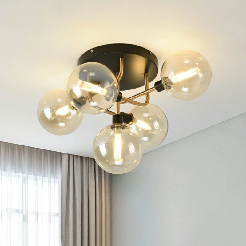 Bubbles Semi Flush Mount Lighting Modern Glass Black Finish Ceiling Fixture for Bedroom Clearhalo 'Ceiling Lights' 'Close To Ceiling Lights' 'Close to ceiling' 'Semi-flushmount' Lighting' 2268921