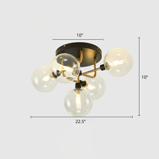 Bubbles Semi Flush Mount Lighting Modern Glass Black Finish Ceiling Fixture for Bedroom 5 Clear Clearhalo 'Ceiling Lights' 'Close To Ceiling Lights' 'Close to ceiling' 'Semi-flushmount' Lighting' 2268925