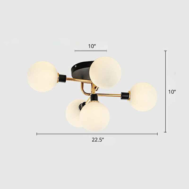 Bubbles Semi Flush Mount Lighting Modern Glass Black Finish Ceiling Fixture for Bedroom 5 Cream Clearhalo 'Ceiling Lights' 'Close To Ceiling Lights' 'Close to ceiling' 'Semi-flushmount' Lighting' 2268928