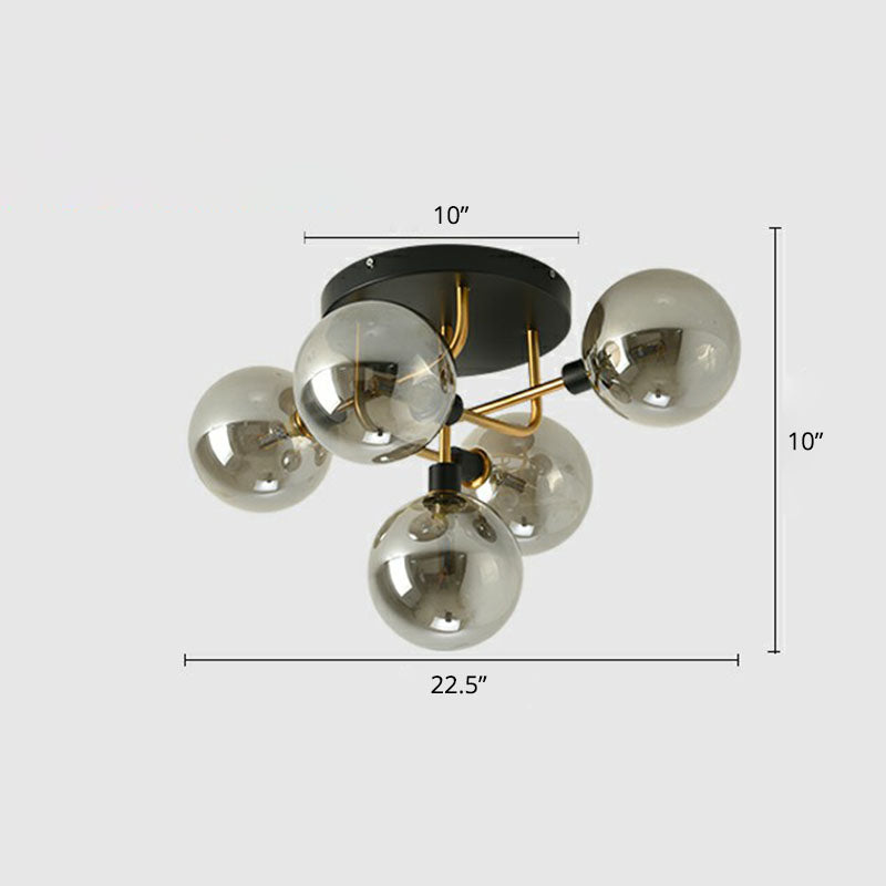 Bubbles Semi Flush Mount Lighting Modern Glass Black Finish Ceiling Fixture for Bedroom 5 Smoke Gray Clearhalo 'Ceiling Lights' 'Close To Ceiling Lights' 'Close to ceiling' 'Semi-flushmount' Lighting' 2268931