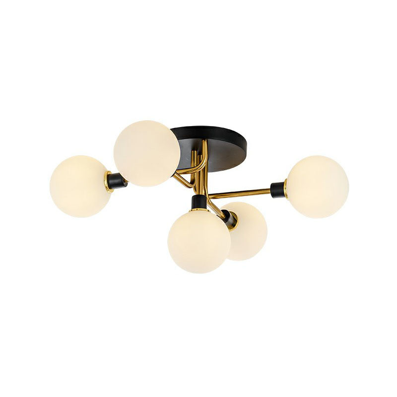 Ball Shaped Bedroom Ceiling Lamp Glass 5-Light Contemporary Semi-Flush Mount Light in Black-Brass Cream Clearhalo 'Ceiling Lights' 'Close To Ceiling Lights' 'Close to ceiling' 'Semi-flushmount' Lighting' 2268950