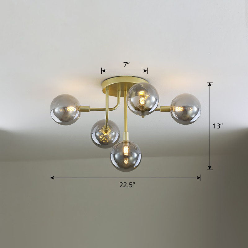 Ball Glass Ceiling Mounted Light Postmodern Gold Finish Semi Flush Mount for Living Room - 5 - Smoke Gray - Clearhalo - 'Ceiling Lights' - 'Close To Ceiling Lights' - 'Close to ceiling' - 'Semi-flushmount' - Lighting' - 2268960